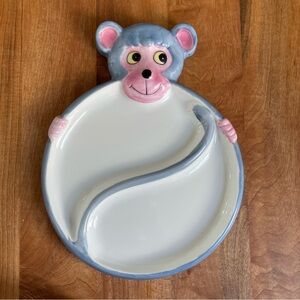 Vintage Studio Nova Divided Monkey Plate 9" Japan Kid Child Kawaii Ceramic